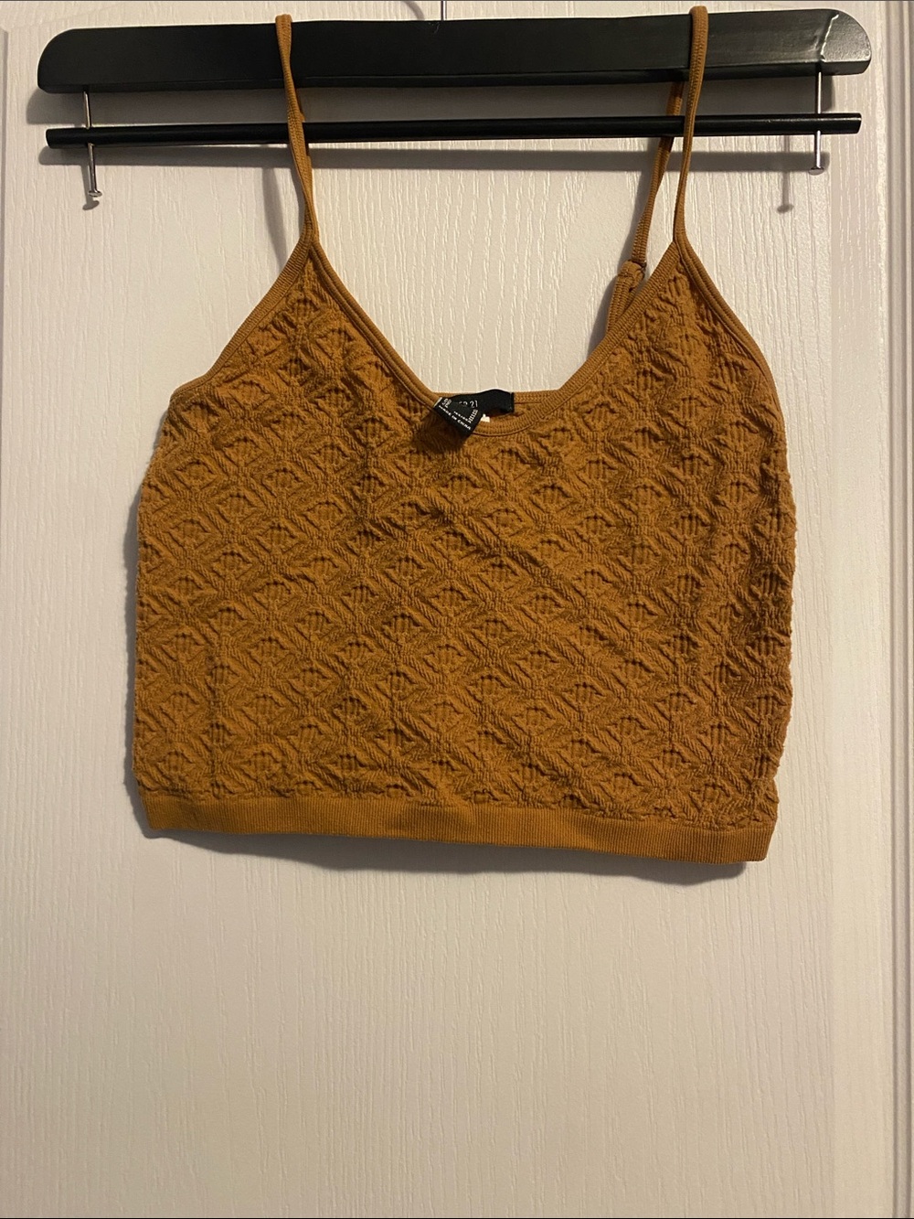 Forever 21 Textured Spaghetti Strap Crop Top - Mustard
